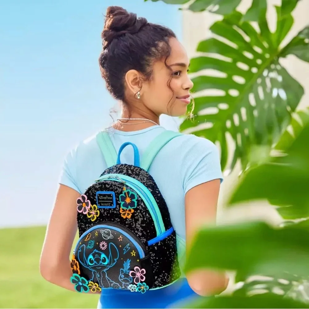 Loungefly Disney Parks Stitch Flower Sequin 626 Day Mini Backpack New with Tags - Picture 4 of 4